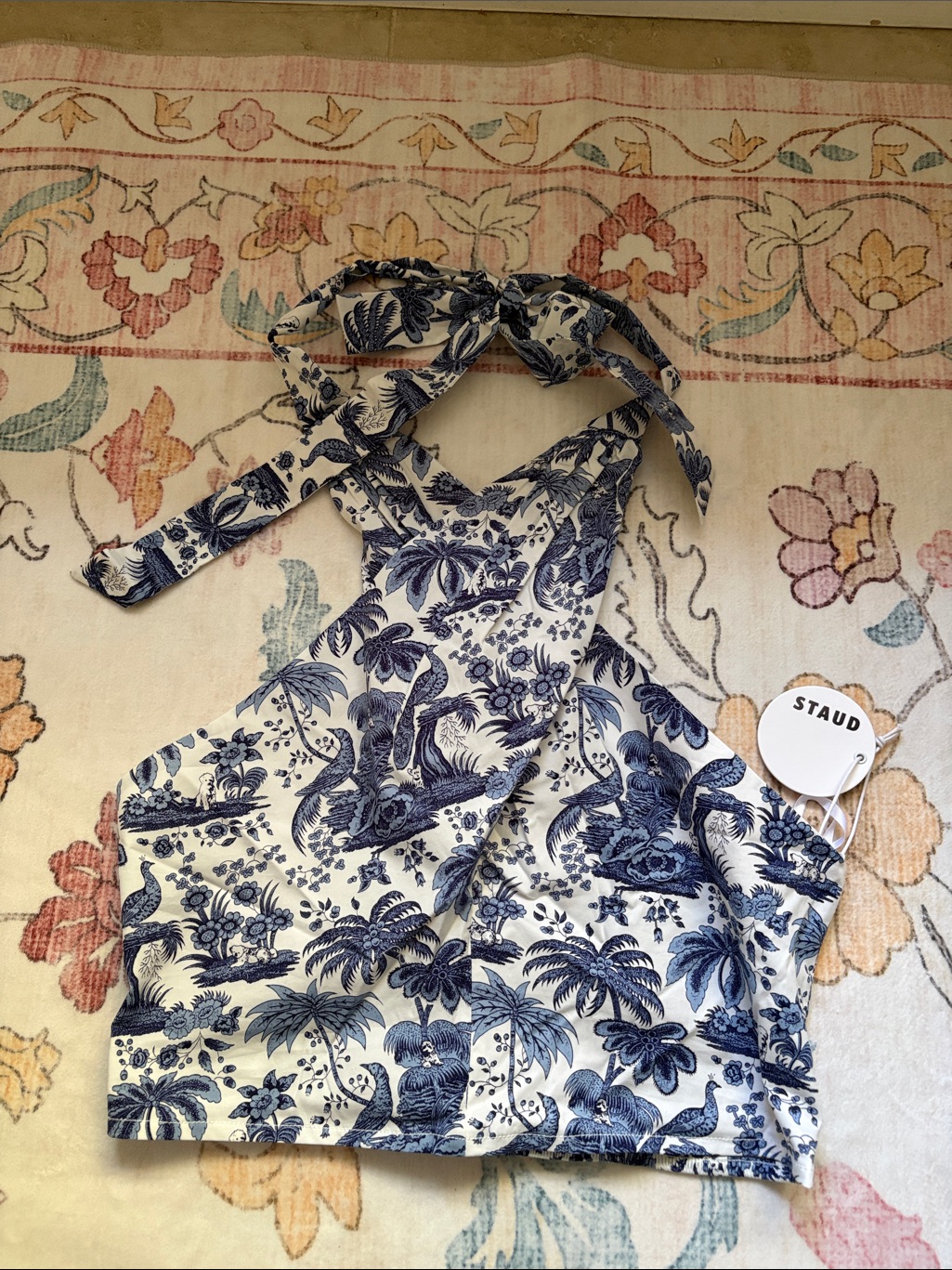 Nwt Staud Smocked Kai Top- Blue Tropical Toile